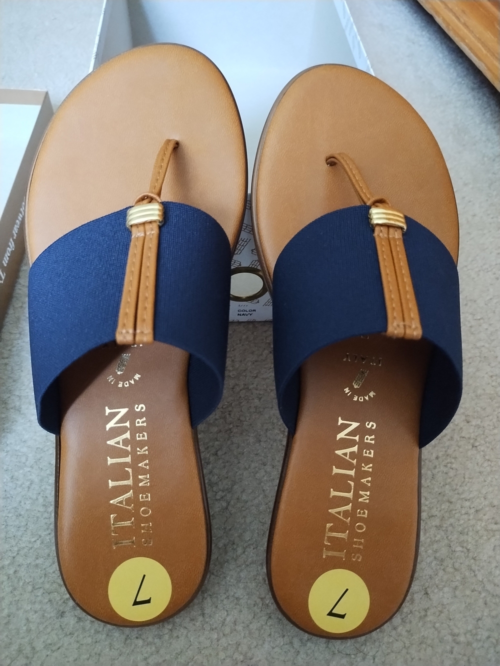 Italian Shoemakers Navy and Tan Leather Thong Sandals